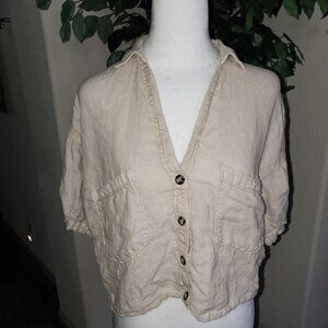 Zara Cropped Puff Sleeve Linen Top